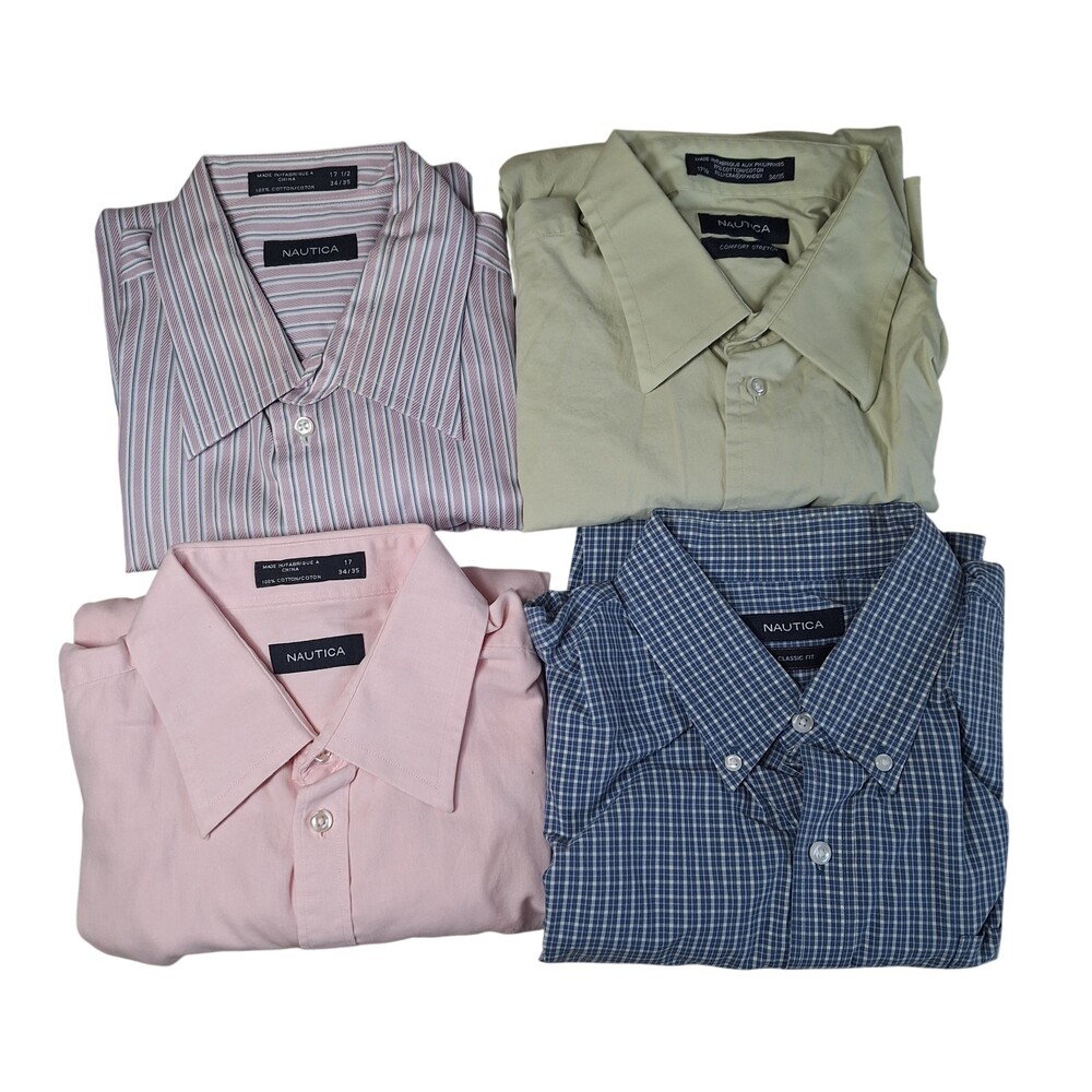 Nautica Shirt Men's XL Lot 4 Tartan Plaid Check Striped Button Up Casual